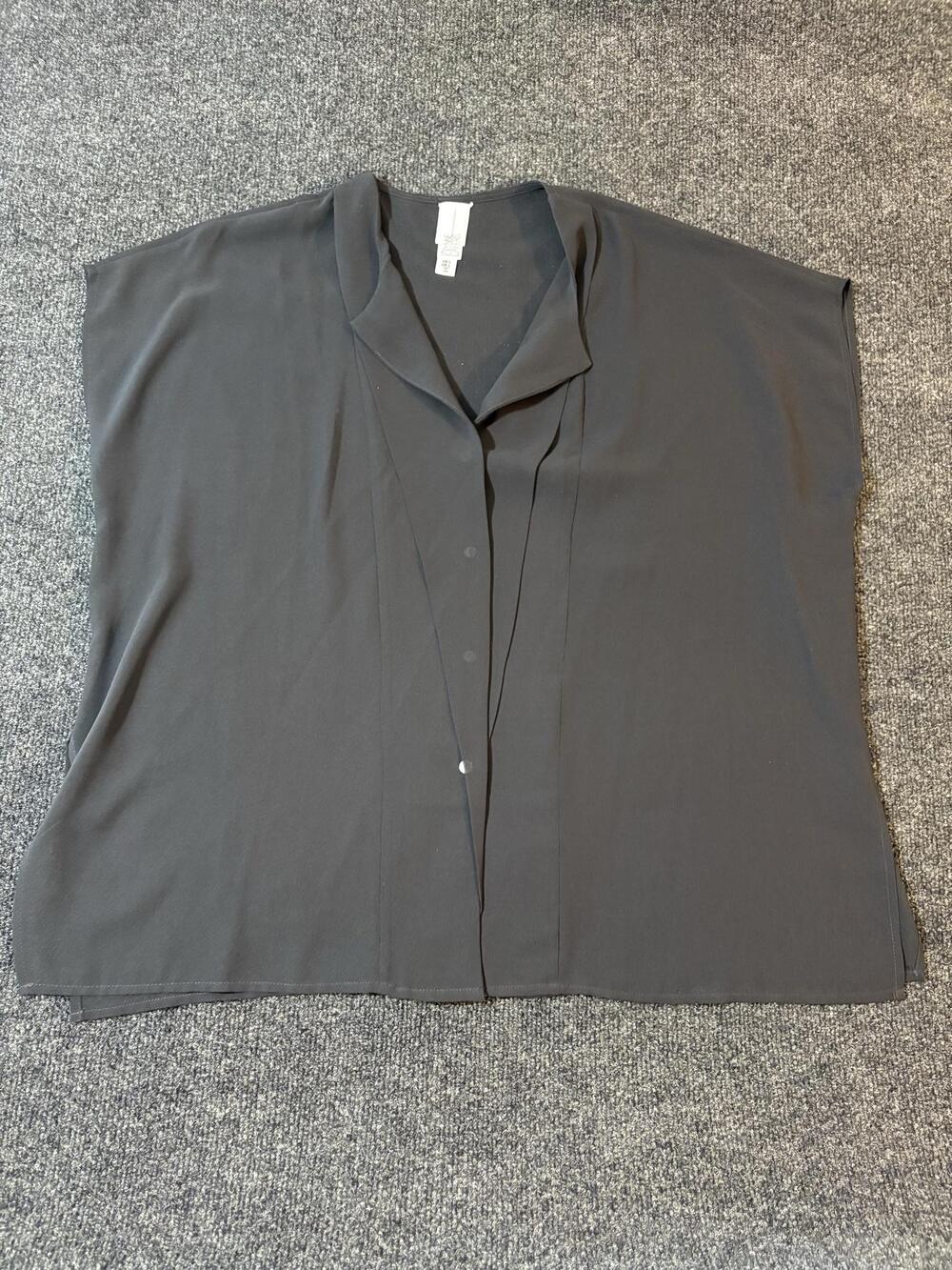 Layers Blouse Womens L Black Kimono Sleeve Button Up Short Sleeve Top Casual